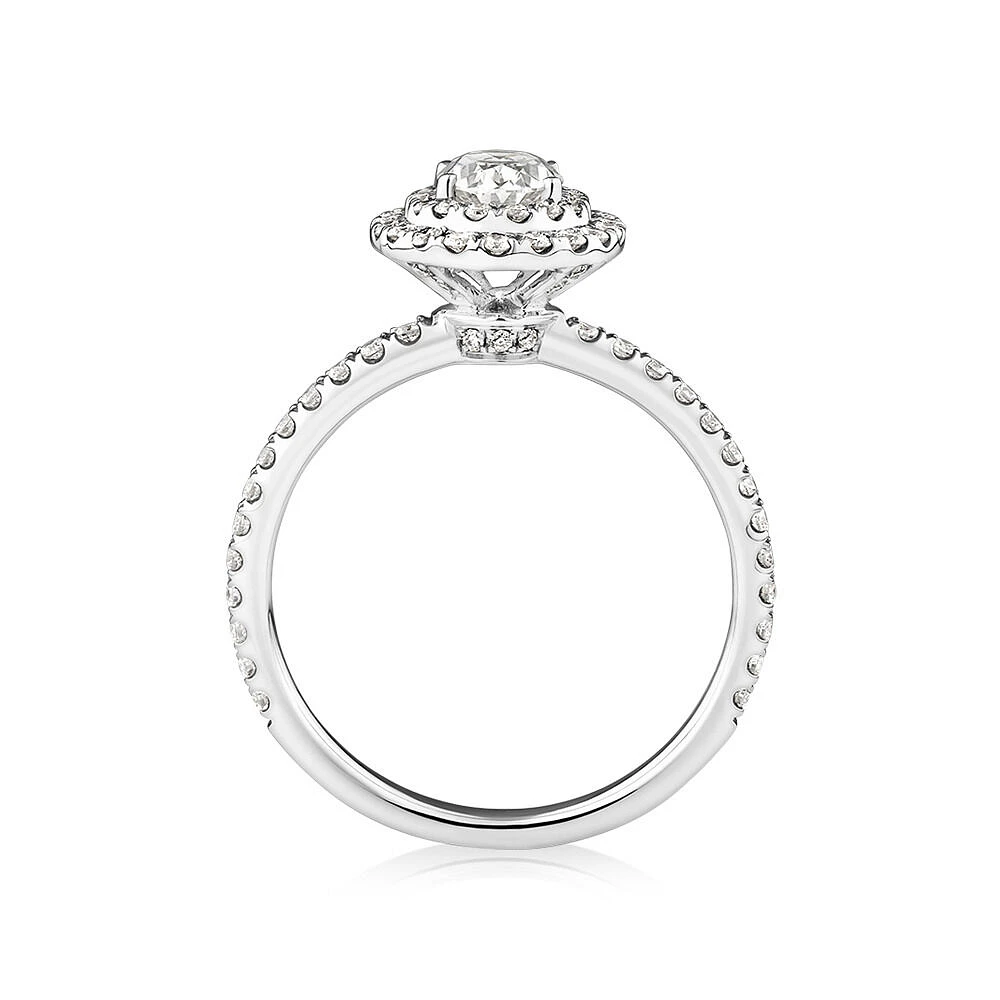 Oval Halo Ring with 0.90 Carat TW of Diamonds in 18kt White Gold