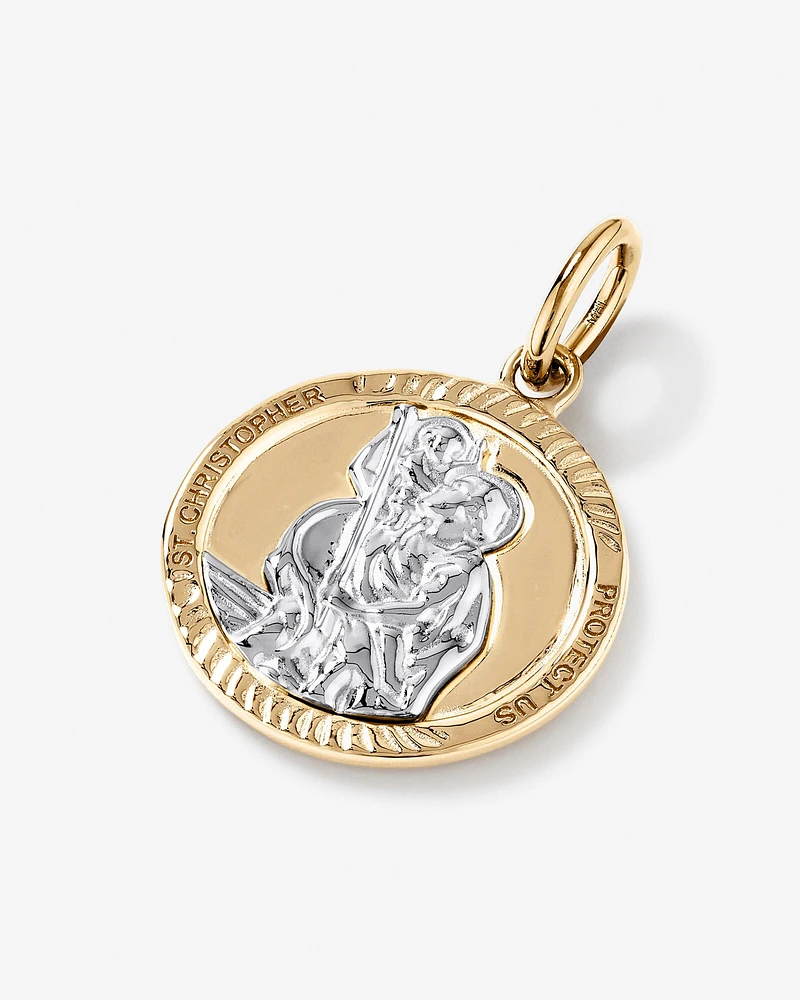 Round St Christopher Pendant in Sterling Silver and 10kt Yellow Gold