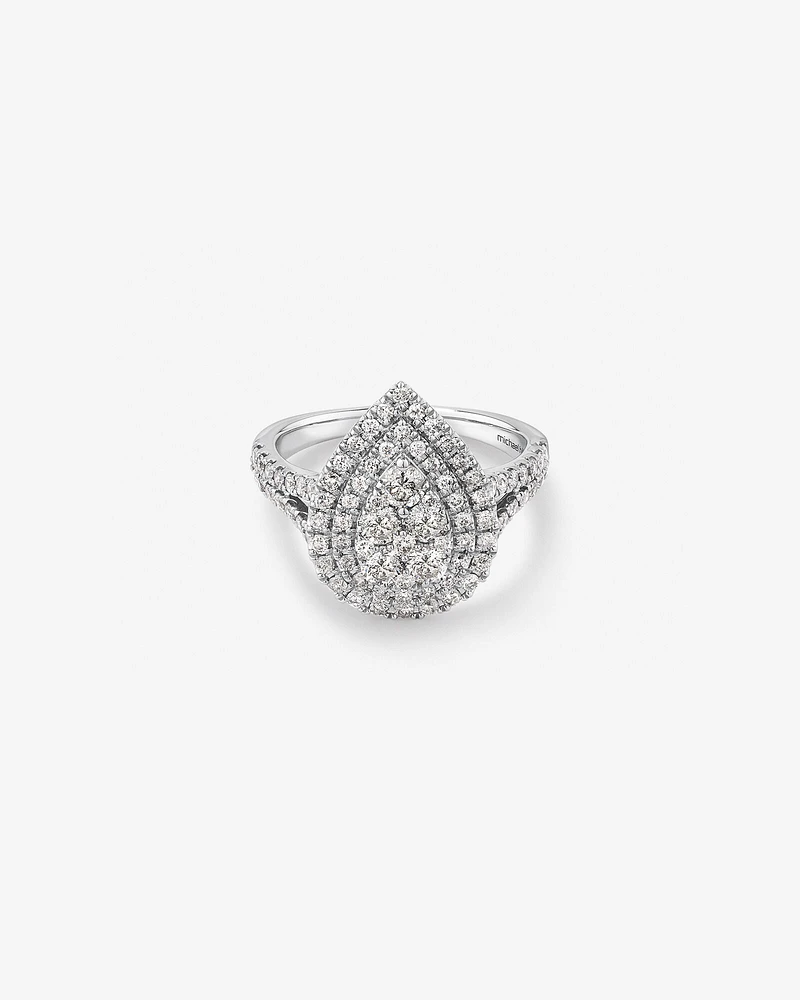 Bague Halo à Grappe Poire de Diamant de 1,30 Carat TW en Or Blanc 10kt