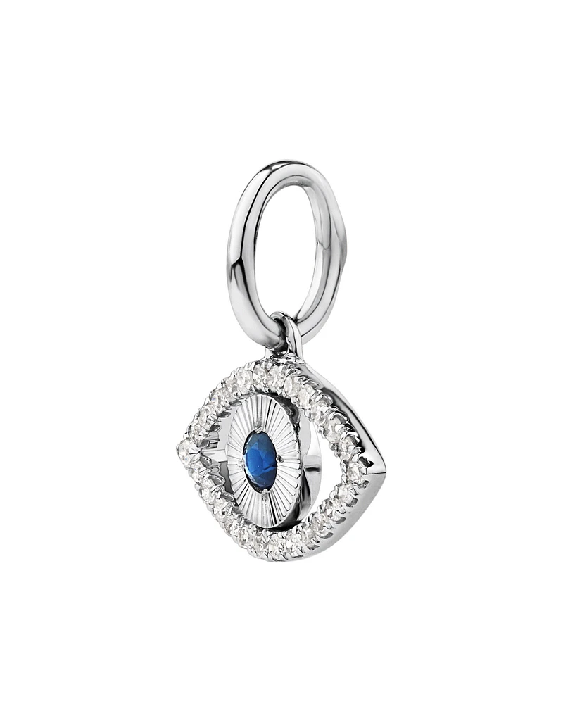 Diamond and Sapphire Evil Eye Pendant in 10kt White Gold