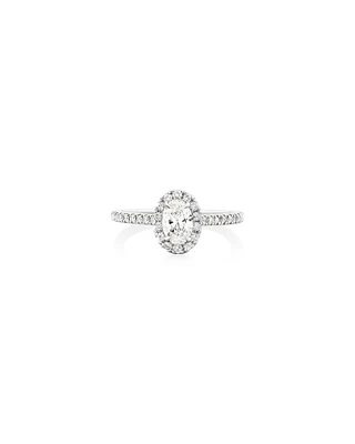 Halo Oval Engagement Ring with 0.92 Carat TW of Diamonds in 14kt White Gold