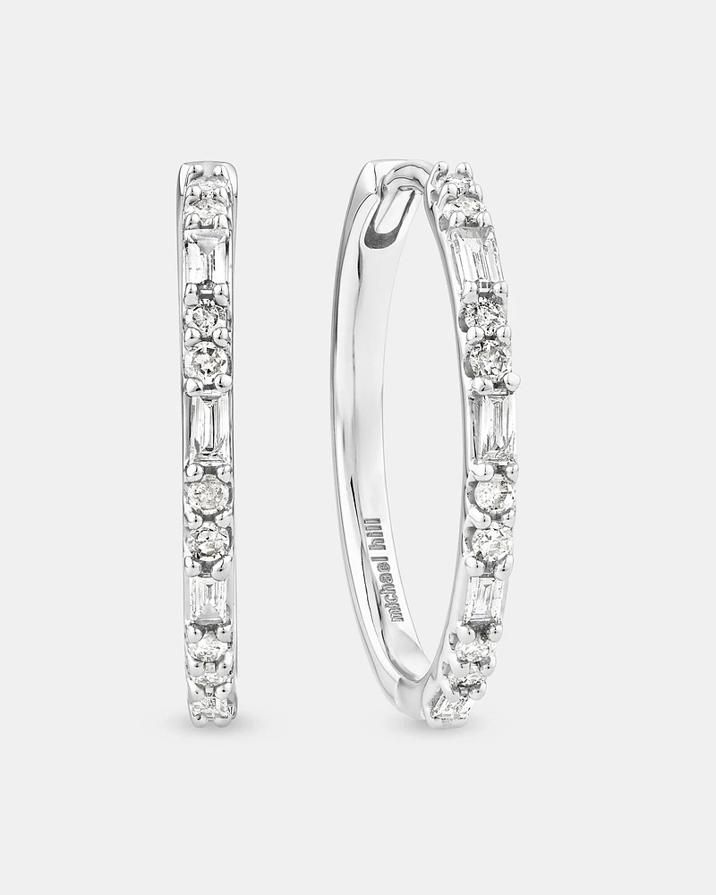 0.25 Carat TW Diamond Dot Dash Hoop Earrings in 10kt White Gold