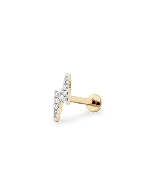 Diamond Lightning Bolt Flat Back Helix Stud Earring in 10kt Yellow Gold