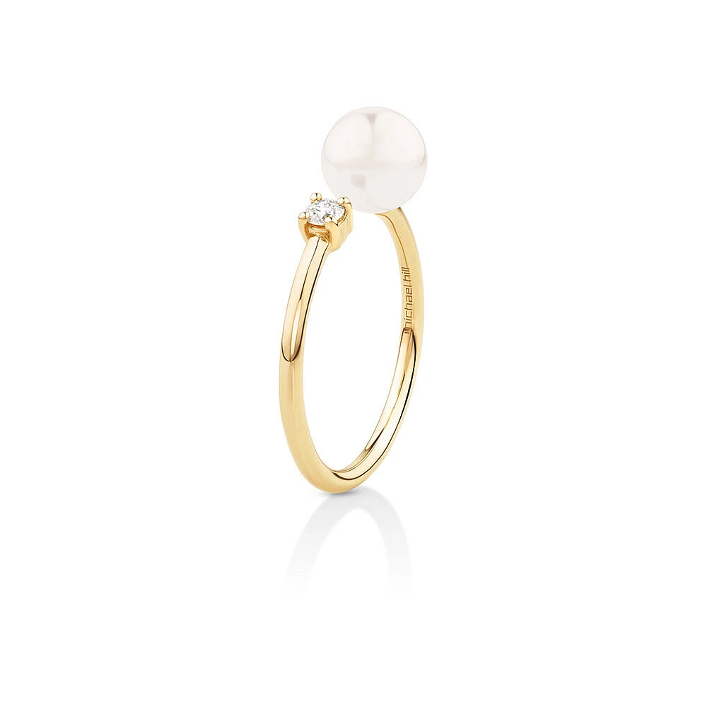 Cultured Freshwater Pearl and Diamond Open Ring in 10kt Yellow Gold