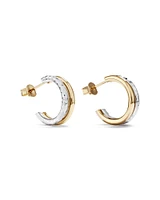 Boucles d'oreilles clous demi-créoles doubles deux tons avec finition martelée en or blanc et jaune 10 kt