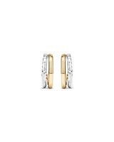 Two-Tone Double Half Hoop Hammered Finish Stud Earrings in 10kt White and Yellow Gold