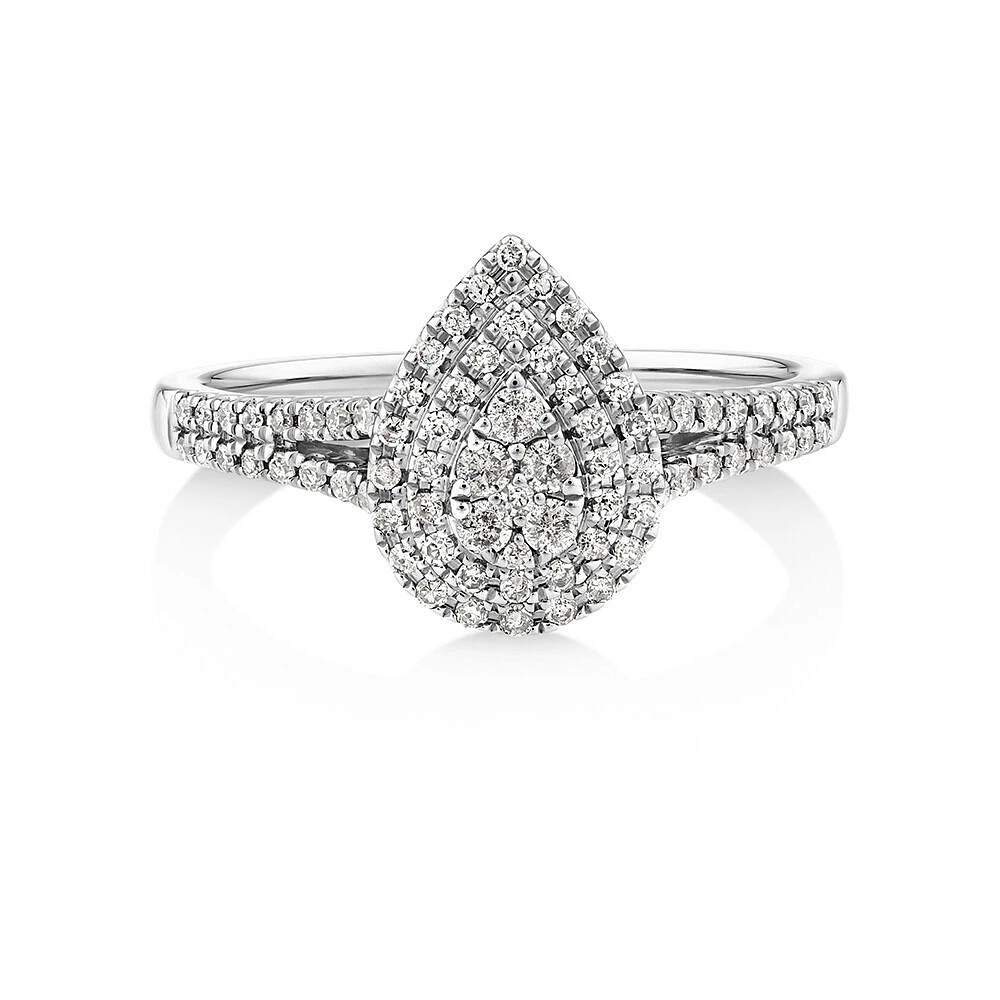 0.30 Carat TW Pear Cluster Halo Diamond Ring in 10kt White Gold