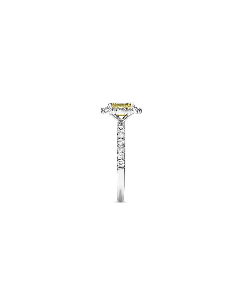 1.58 Carat TW Yellow Emerald Cut Laboratory-Grown Diamond Halo Engagement Ring in 14kt White Gold