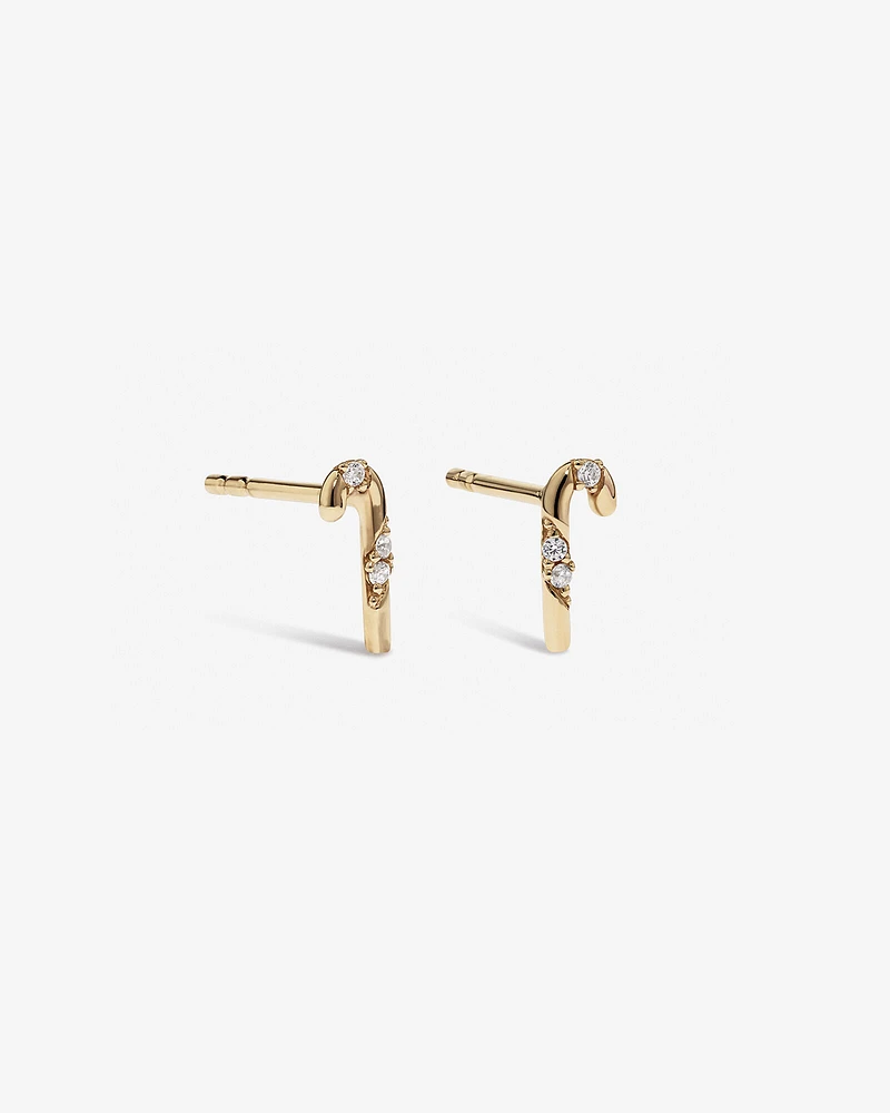 Cubic Zirconia Candy Cane Stud Earrings in 10kt Yellow Gold