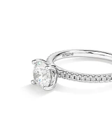 1.14 Carat TW of Diamonds Engagement Ring with a 1 Carat Round Centre Laboratory-Grown Diamond and shouldered by 0.14 Carat TW of Natural Diamonds in 14kt White Gold