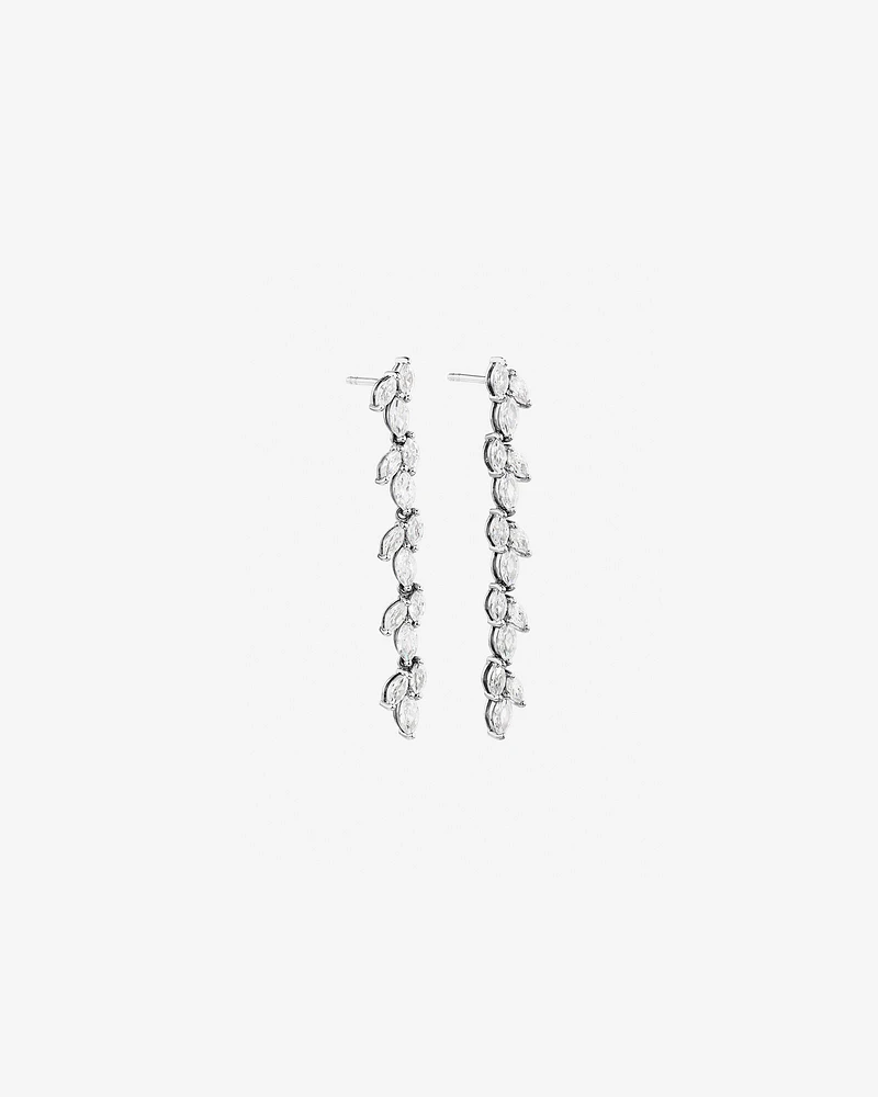 Cubic Zirconia Vine Drop Stud Earrings in Sterling Silver