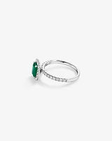 Emerald Cut Green Emerald Gemstone and 0.60 Carat TW Diamond Halo Ring in 14kt White Gold