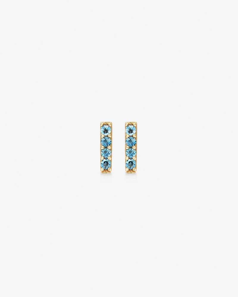 London Blue Topaz Bar Stud Earrings in 10kt Yellow Gold