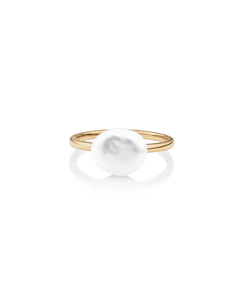 Ring with 9-10mm Cultured Freshwater Baroque Pearls in 10kt Yellow Gold