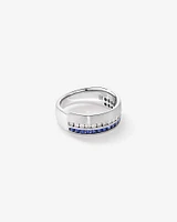 0.46 Carat TW Diamond and Blue Sapphire Gemstone Men's Ring in 10kt White Gold