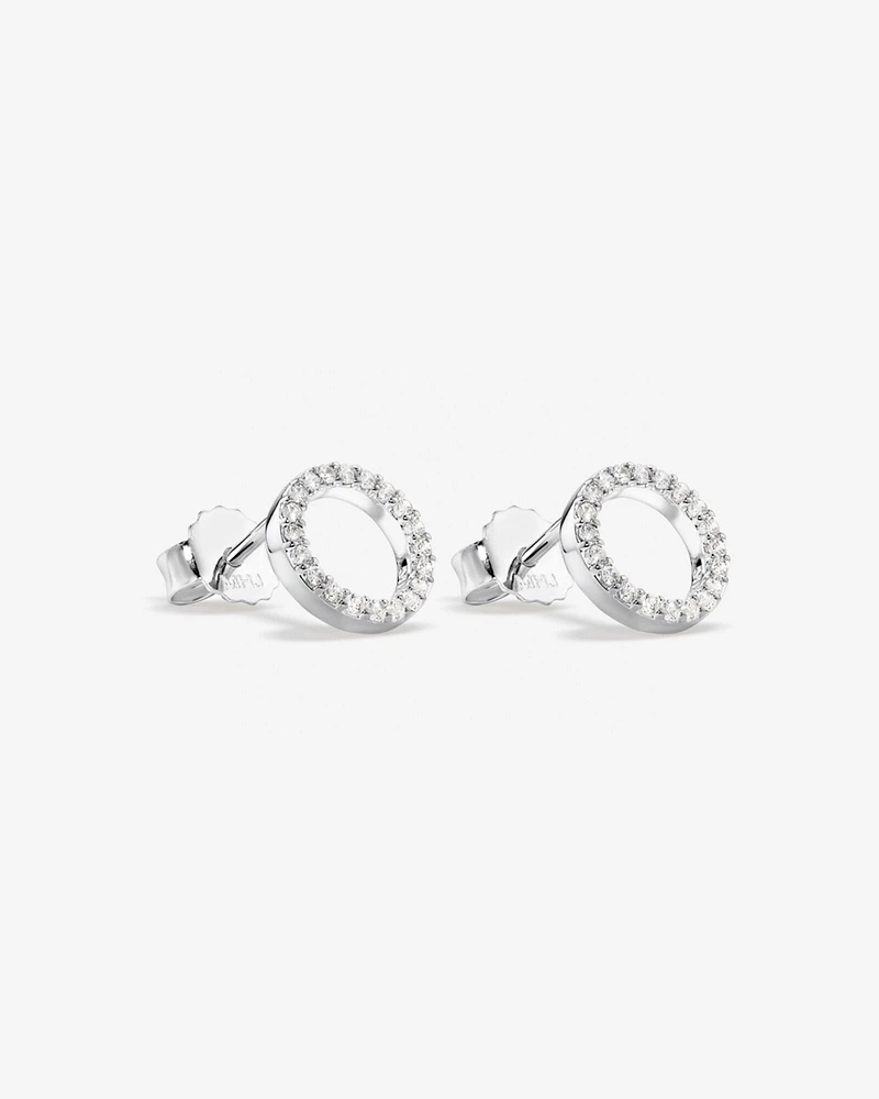 Circle Stud Earrings with Cubic Zirconia in Sterling Silver