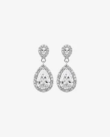 Pear Cubic Zirconia Halo Drop Stud Earrings in Sterling Silver