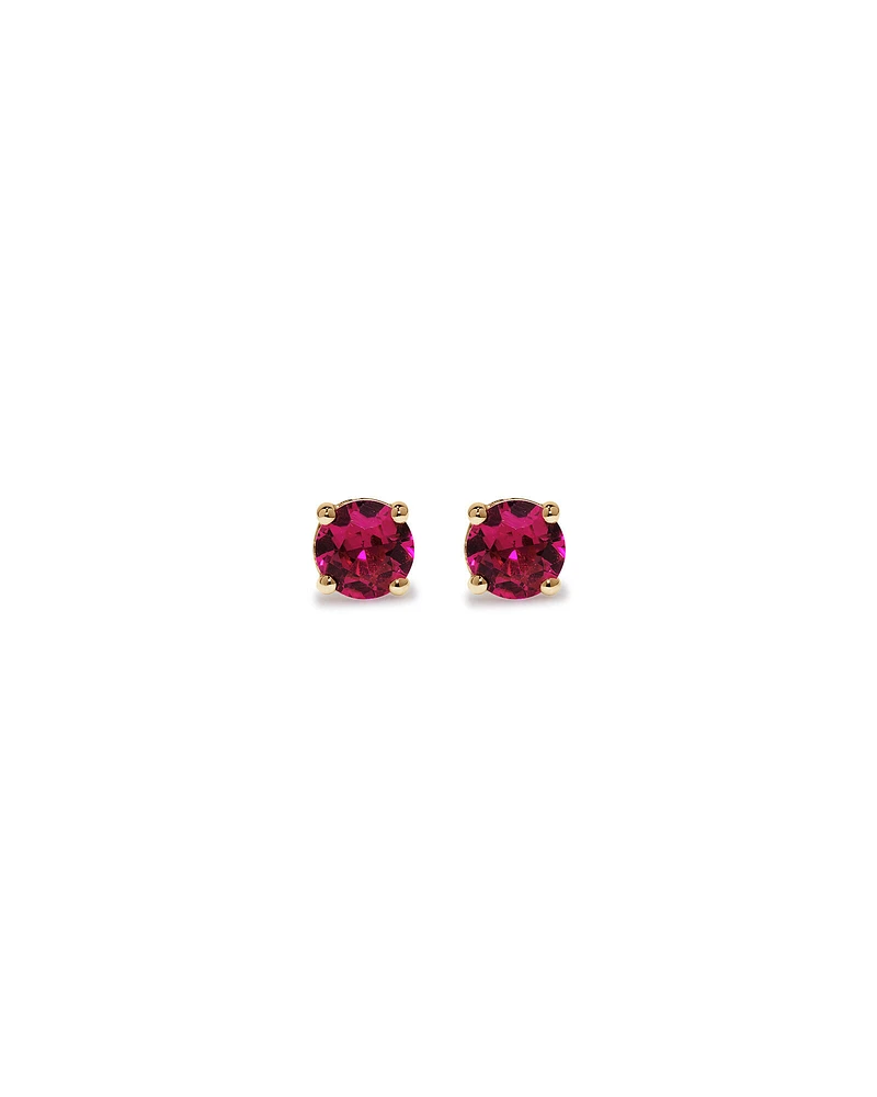 Created Round Red Ruby Birthstone Stud Earrings in 10kt Yellow Gold