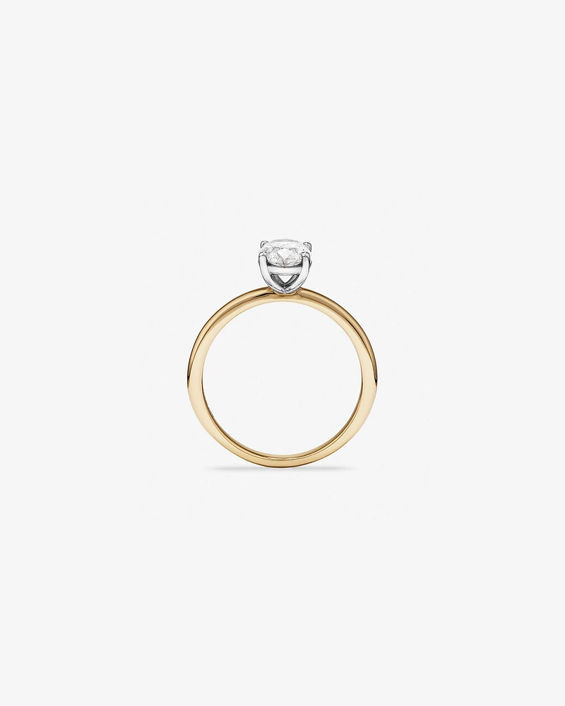 Bague de Fiançailles Solitaire en Diamant Taille Ovale 1,00 Carat TW en Or Blanc et Jaune 14 kt