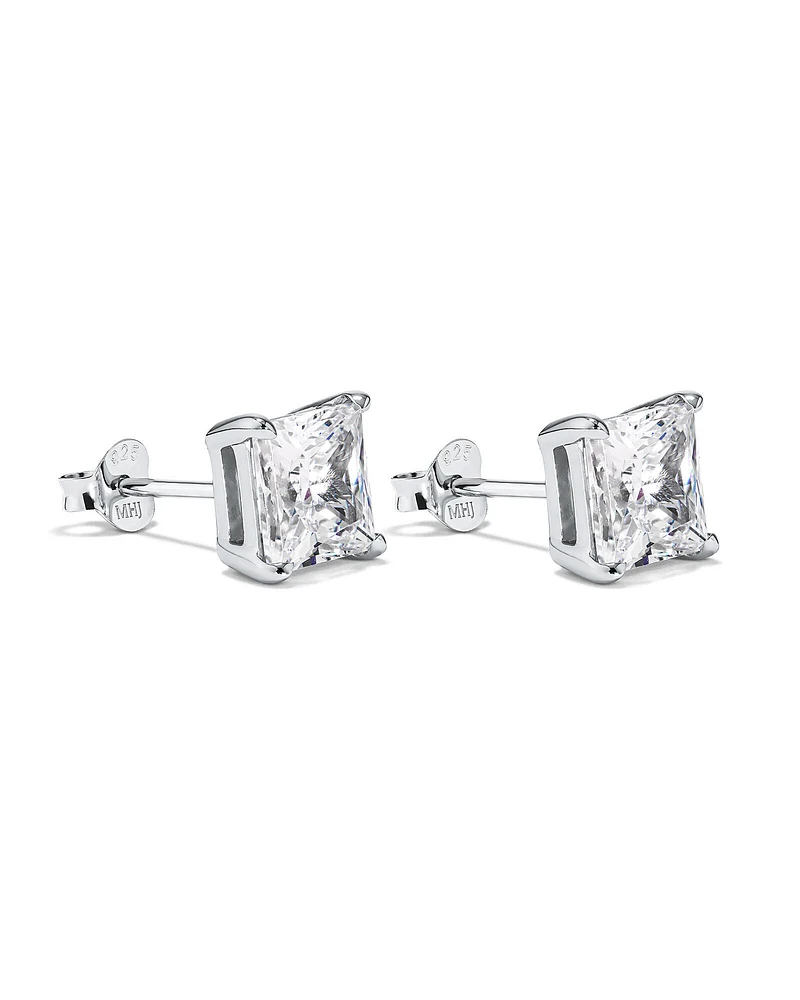 Boucles d'Oreilles Clous en Zircon Cubique Princesse de 7 mm en Argent Sterling