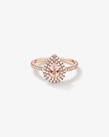 Pear Cut Morganite Gemstone and 0.45 Carat TW Diamond Halo and Side Accent Engagement Ring in 10kt Rose Gold