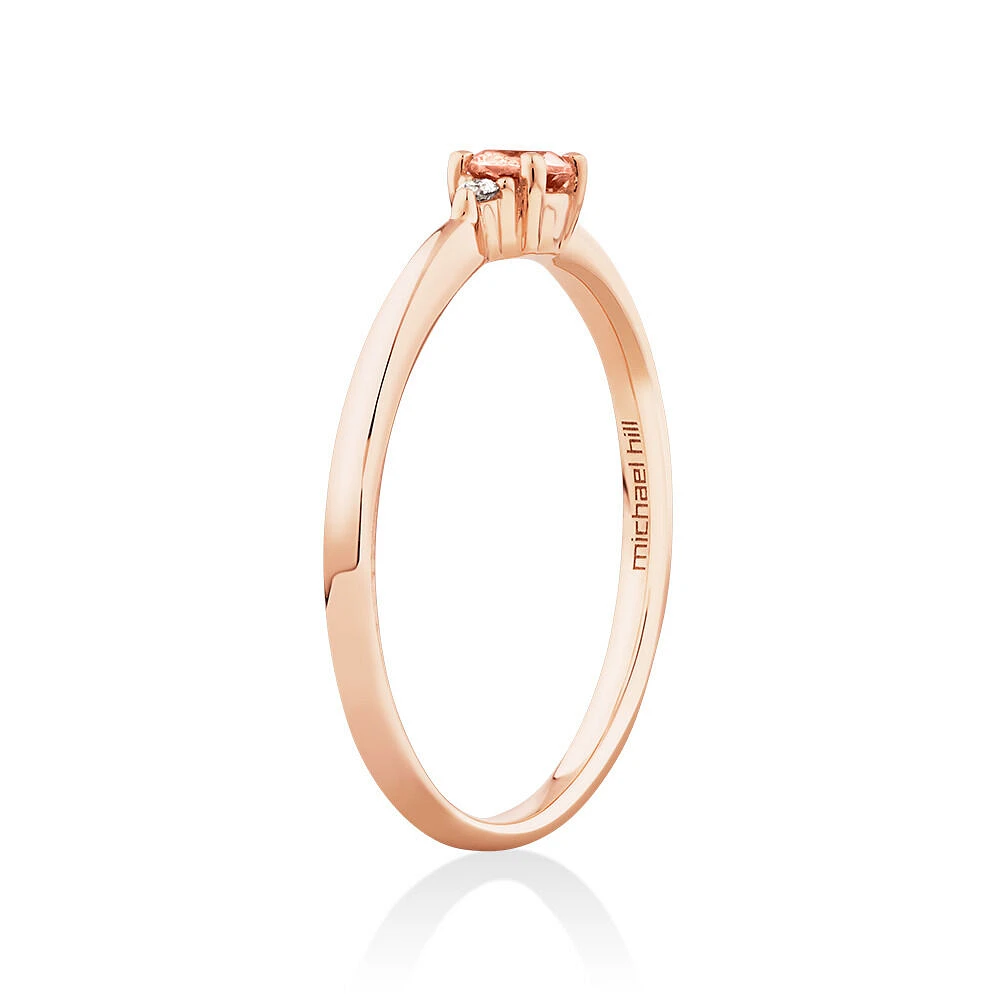 3 Stone Ring with Morganite & Diamonds in 10kt Rose Gold