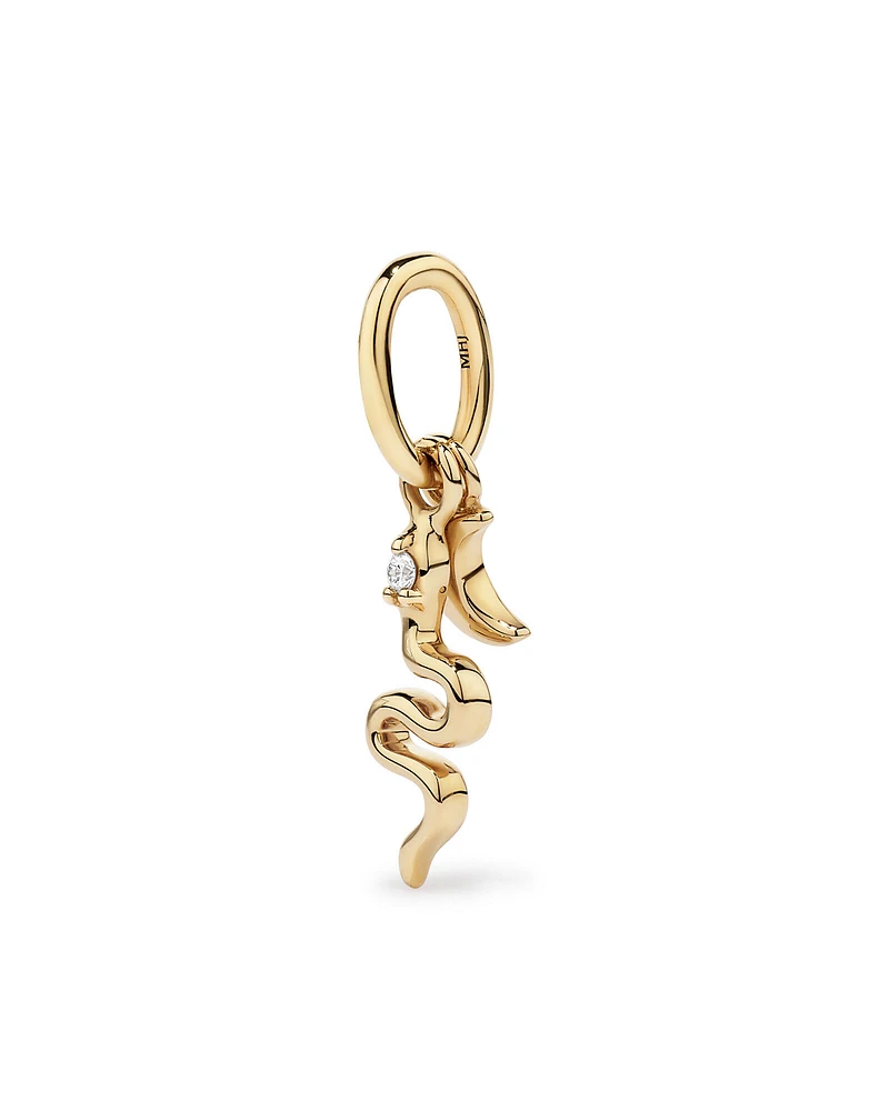 Lunar New Year Snake and Crescent Moon Pendant with Diamond Accent in 18kt Yellow Gold