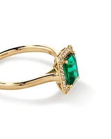 Emerald Cut Created Emerald and Diamond Halo Ring in 10kt Yellow Gold