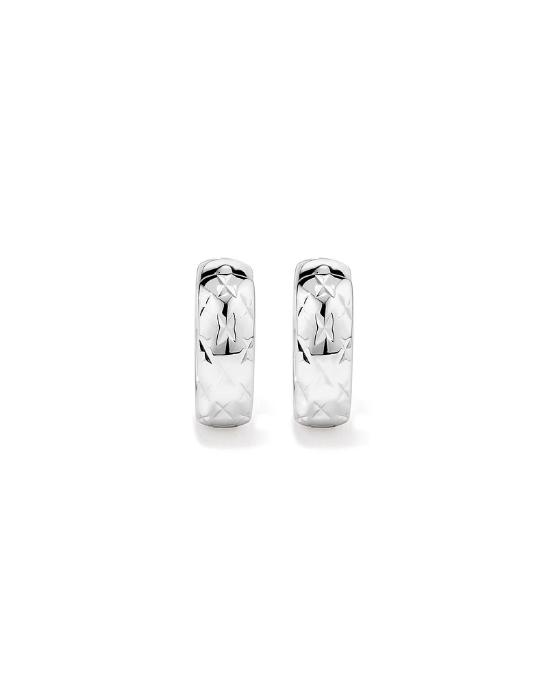 Diamond Cut Texture Huggie Hoop Earrings in Sterling Silver