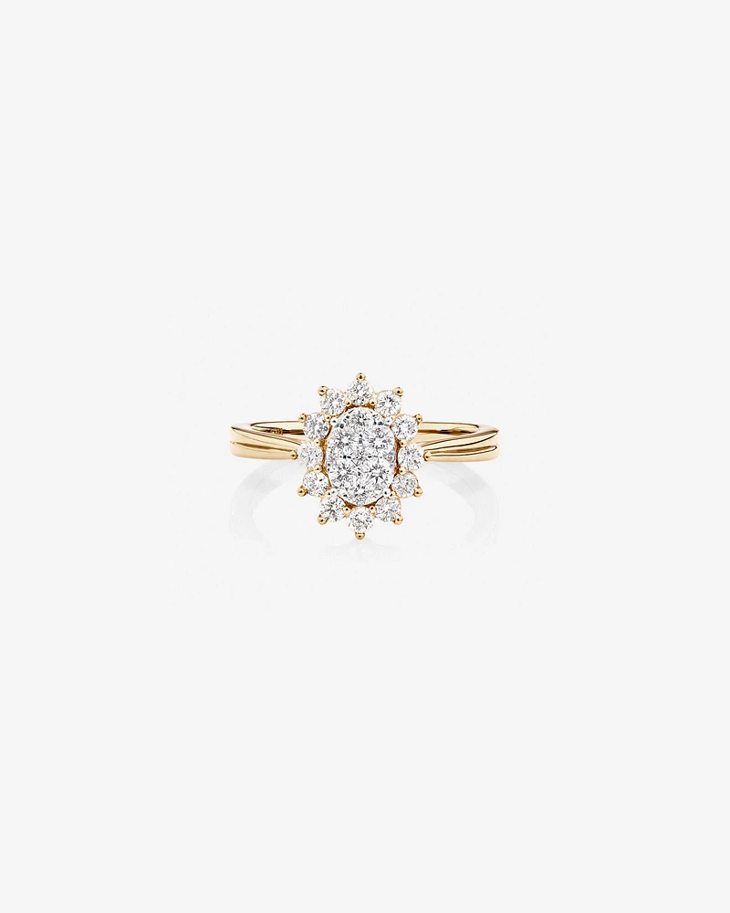 Cluster Ring with 0.62 Carat TW of Diamonds in 14kt Yellow Gold