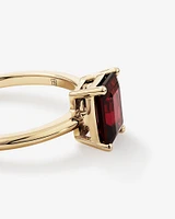 Emerald Cut Red Garnet Gemstone Solitaire Ring in 10kt Yellow Gold