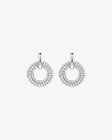 Pavé Set Cubic Zirconia Puff Open Circle Drop Stud Earrings in Sterling Silver