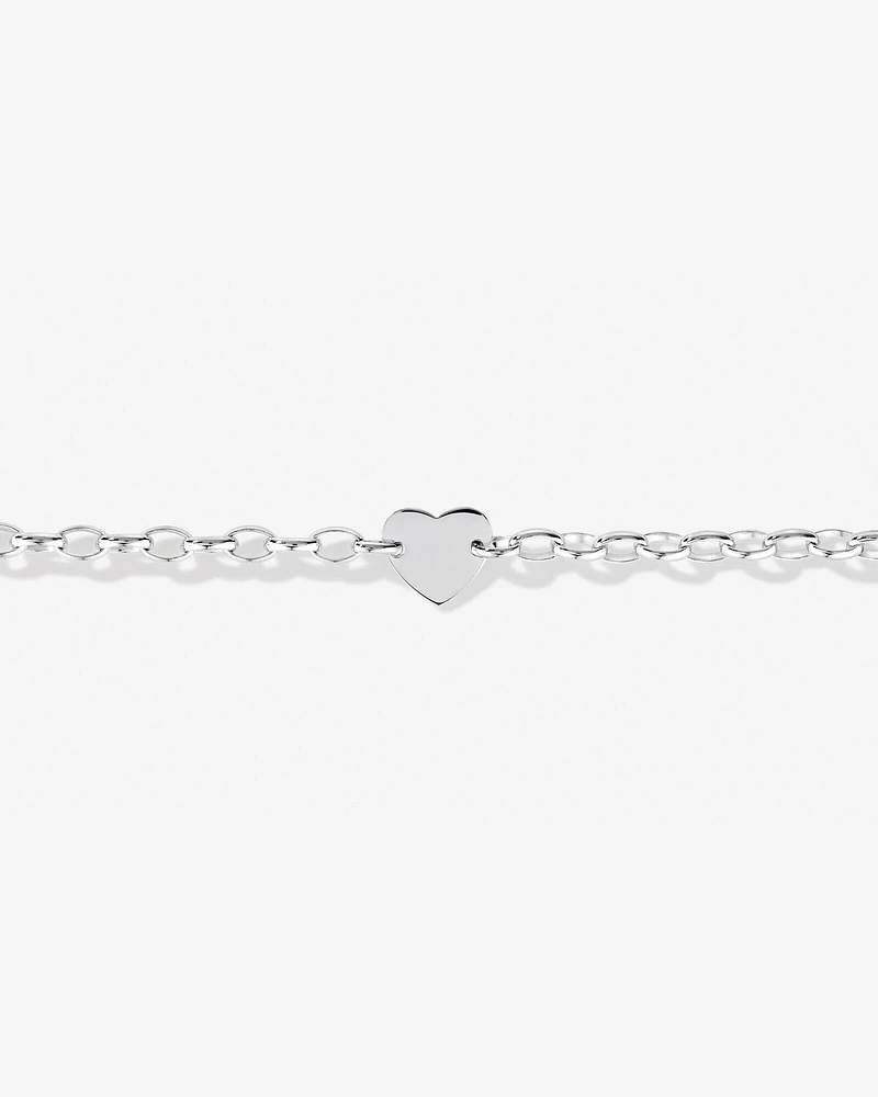 Bracelet en argent sterling avec médaillon cœur et chaîne ovale Belcher