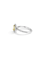 1.58 Carat TW Yellow Emerald Cut Laboratory-Grown Diamond Halo Engagement Ring in 14kt White Gold