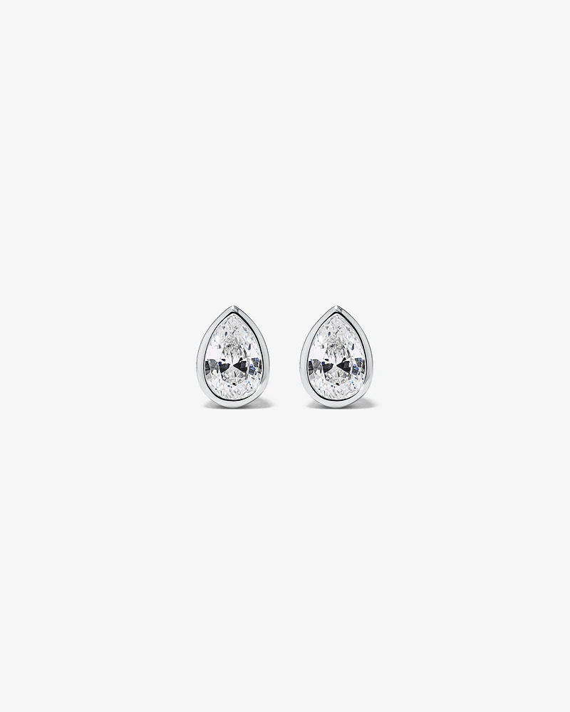 Pear Shaped Cubic Zirconia Bezel Set Stud Earrings in Sterling Silver