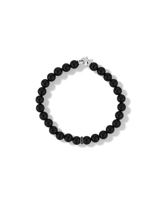 Men's Onyx Gemstone and Black Diamond Bead Bracelet in Sterling Silver