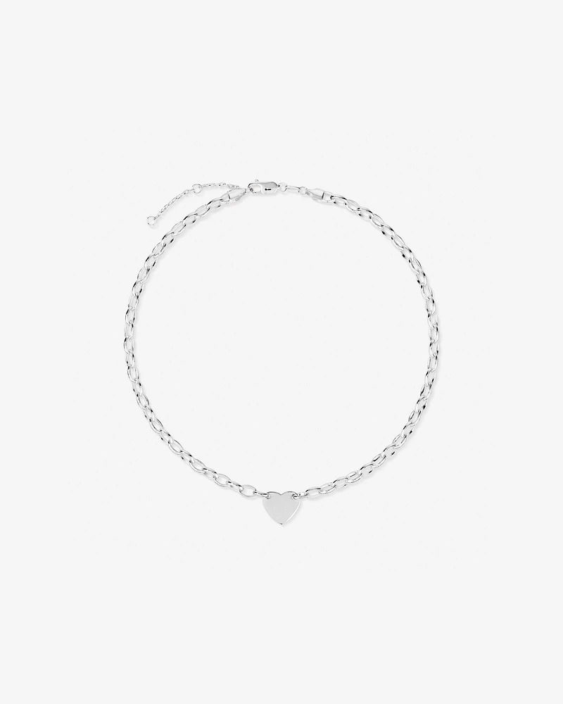 Heart Disc Oval Belcher Necklace in Sterling Silver