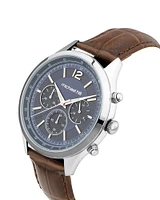 Montre chronographe en acier inoxydable et en cuir brun pour homme