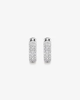 Cubic Zirconia Puff Cross Huggie Earrings in Sterling Silver