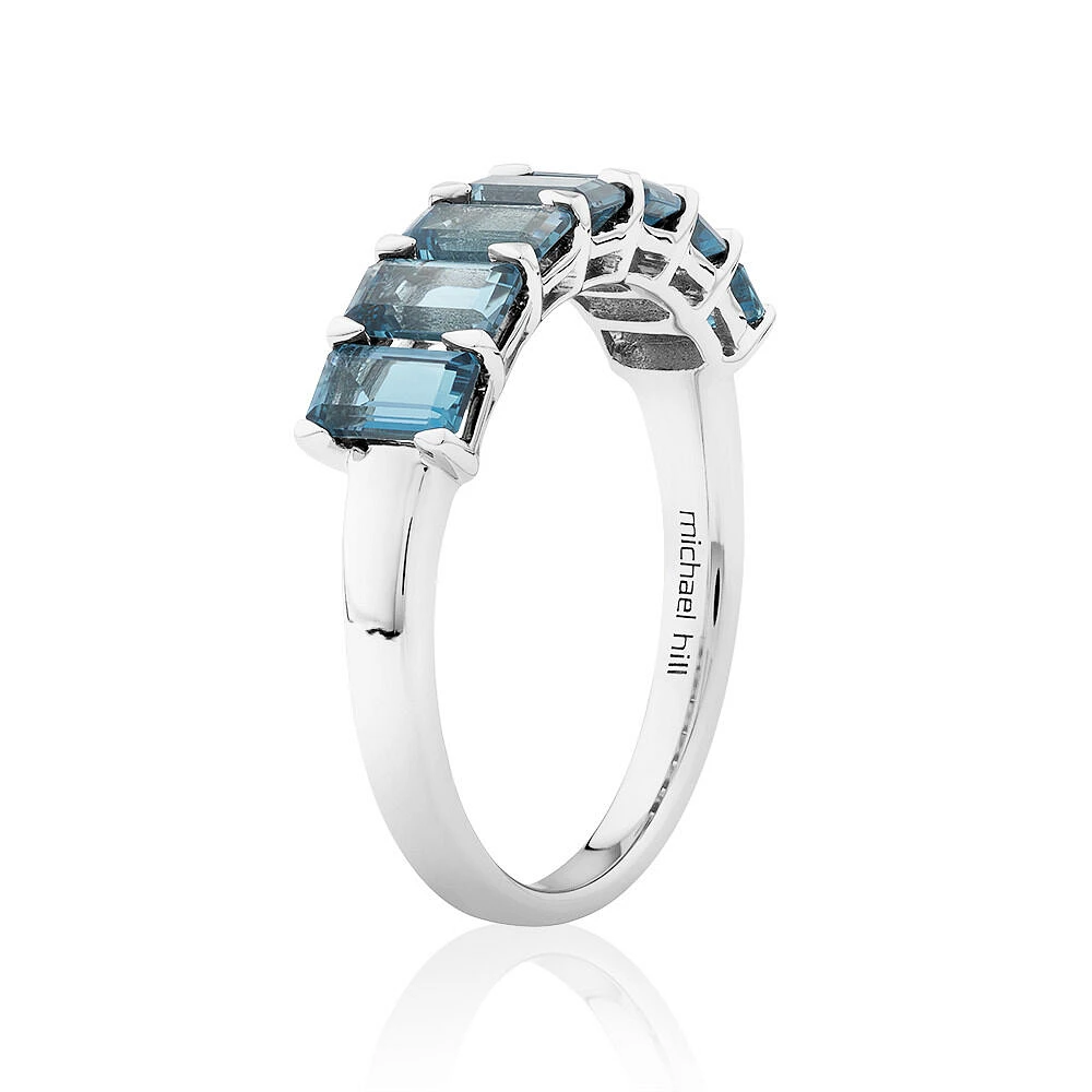 London Blue Topaz Half Eternity Ring in 10kt White Gold