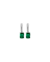 Emerald Cut Created Emerald Pendant and Drop Earring Set in Sterling Silver