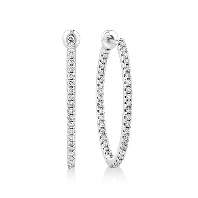 Oval Shape Hoop Earrings with 0.50ct TW of Diamonds in 10kt White Gold