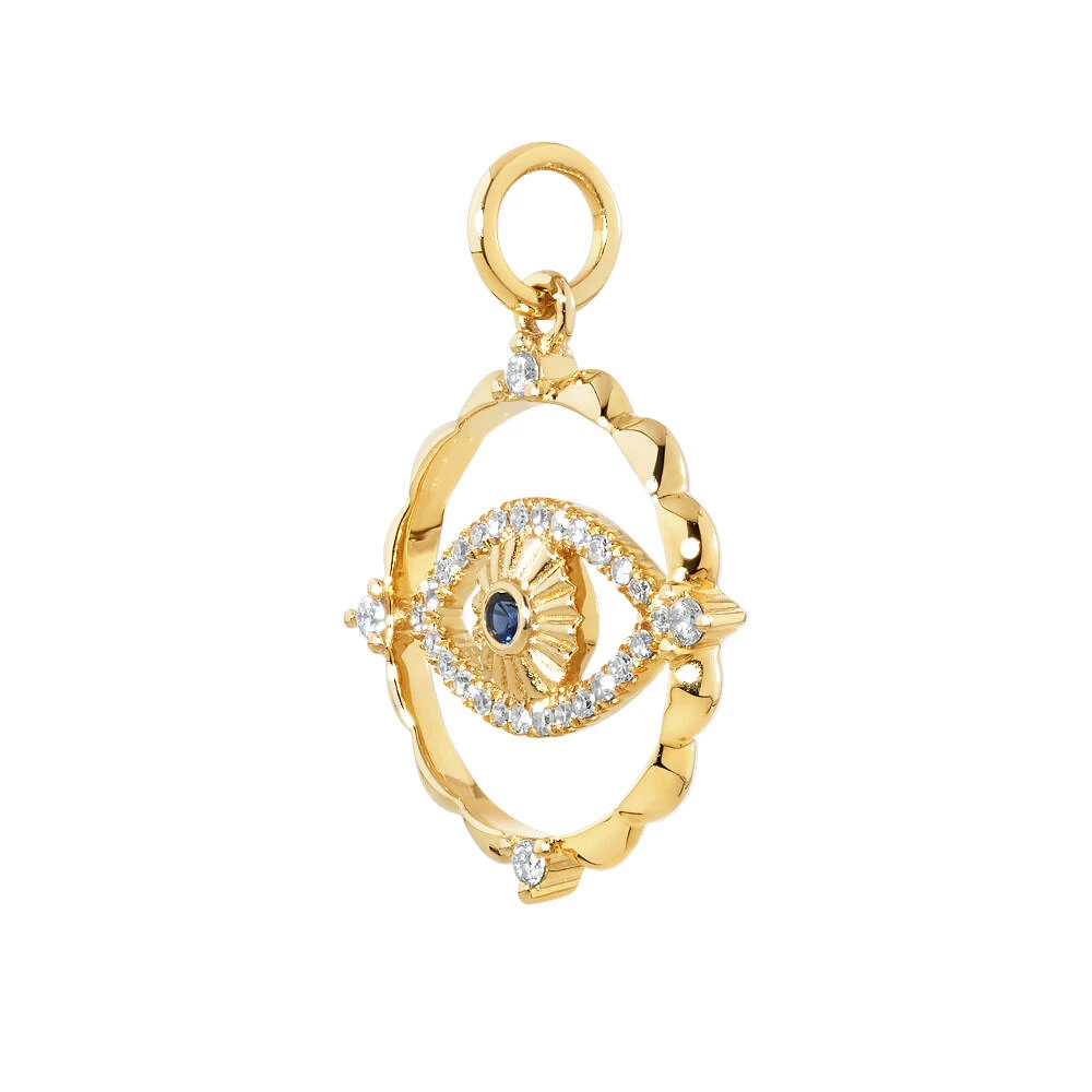 Evil Eye Motif Pendant with Sapphire & 0.10 Carat of Diamonds in 10kt Yellow Gold