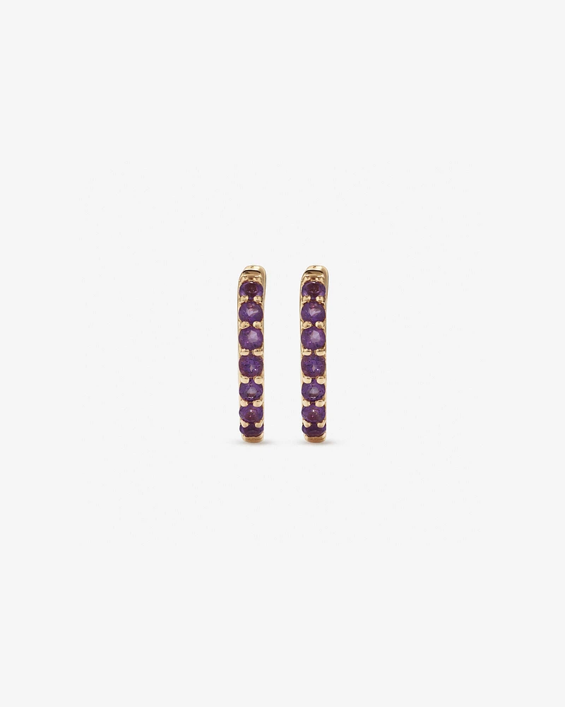 Amethyst Huggie Hoop Earrings in 10kt Yellow Gold