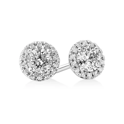 0.44 Carat TW Round Diamond Halo Stud Earrings in 10kt White Gold