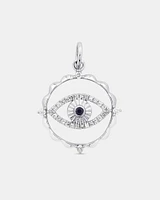 Evil Eye Motif Pendant with Sapphire & 0.10 Carat TW of Diamonds in Sterling Silver