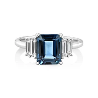 London Blue Topaz Ring with 0.30 Carat TW of Diamonds in 14kt White Gold