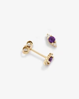 3 Stone Amethyst and Diamond Stud Earrings in 10kt Yellow Gold