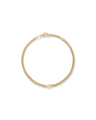 Diamond Accent Curb Chain Bracelet in 10kt Yellow Gold