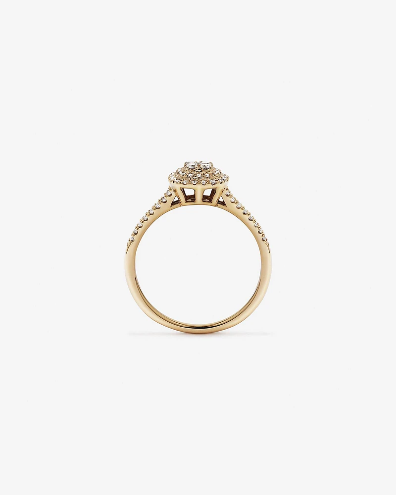 0.30 Carat TW Cushion Shaped Cluster Diamond Halo Engagement Ring in 10kt Yellow Gold